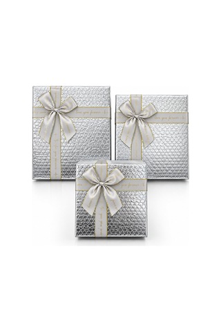 3pcs Kare Parlak Mix Renkli - Kabartma Desen Karton Hediye Kutusu Kurdelalı 19-17-15cm Diğer