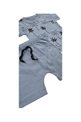 Palmiye Desenli Erkek Bebek Şortlu Takım mavi