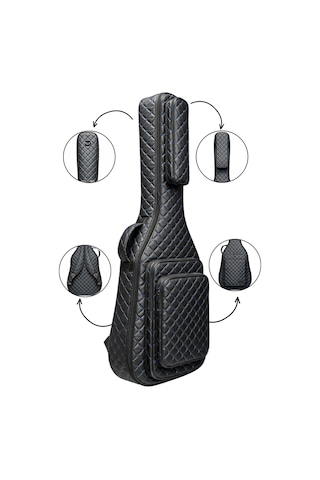 Klasik Gitar Çantası-kılıfı-kalın-gigbag-mavi Kapitoneli-suni Deri