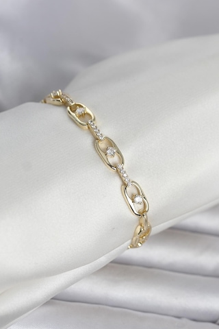 Pirinç Gold Renk Zirkon Taşlı Kadın Bileklik Antik Gümüş 62971432