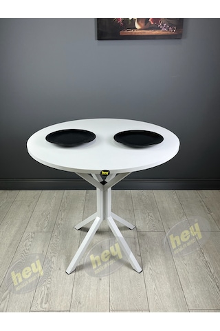 Aras 4 Kişilik Yuvarlak Mutfak Yemek Masası Takımı 4+1 Beyaz Kazayağı Kumaş 80 Cm Beyaz-kazayağı