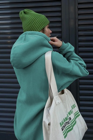 Madmext Mavi Kapüşonlu Şardonlu Oversize Sweatshirt Mg1566 Mavi