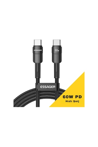 Essager 0.50cm 60w Pd Type C To Type C Şarj Kablosu, Akım, Isı Ve Güç Korumalı Ultra Sağlam Kablo