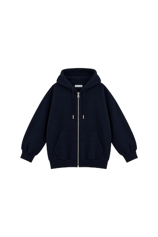Vadon 1048 Kadın Fermuarlı Kapüşonlu Kanguru Cepli 3 İplik Pamuklu Sweatshirt Lacivert