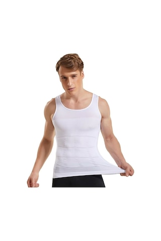 Ff Fit Form Giyim Jineko Premium Erkek Atlet Korse Bel Göğüs Göbek Toparlayıcı Beyaz