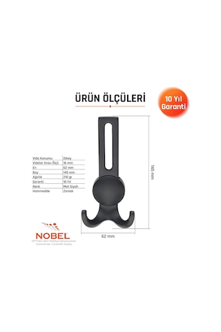 Solo Lüks Portmanto Askı, Metal, Vestiyer Askı, 210 Gr, Dolap Askılık, Duvar Askılığı, Mat Siyah Vidalı 5 Adet