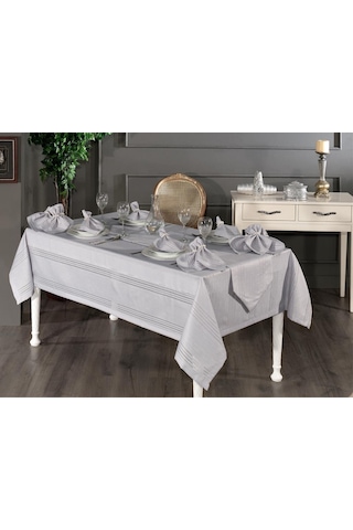 Corvver 26 Parça Dertsiz Masa Örtüsü Takımı Gri Gri