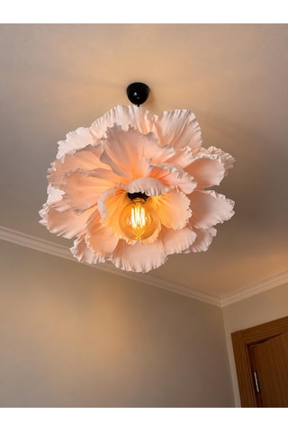Soft Pembe (Siyah Duy) Italyan Krapon Kağıdı El Yapımı Çiçek Avize,salon & Yatak Odası Aydınlatma (50cm)