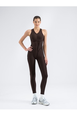 Lismina Sculpt Line Askılı Spor Tayt Tulum Kahverengi