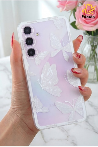 Galaxy Uyumlu A16 Kılıf Şeffaf Kelebek Tasarımlı Desenli Kamera Korumalı Yumuşak Silikon Kapak