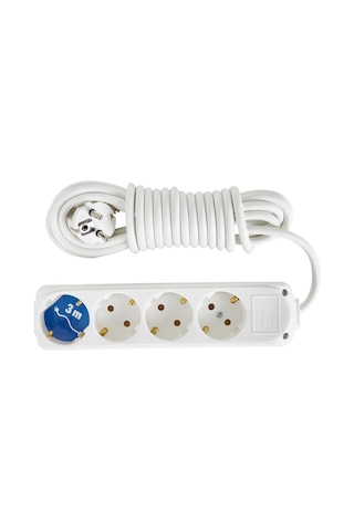 Almera 4'lü Topraklı Grup Priz 3 Metre Beyaz