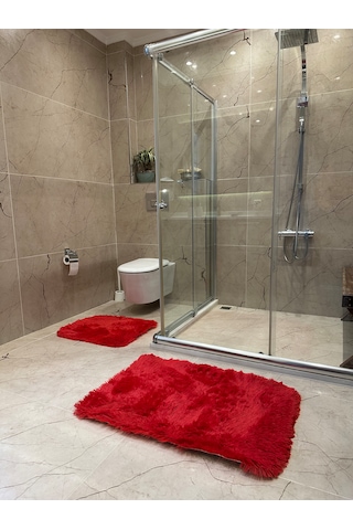 Tavşan Kırmızı Kaymaz Tabanlı 2'li Banyo Halısı Seti Tavşan Kırmızı Kaymaz Tabanlı 2'li Banyo Halısı Seti