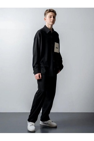 Erkek Çocuk Oversize Uzun Kol Gömlek Pantolonlu Takım-15544 Siyah