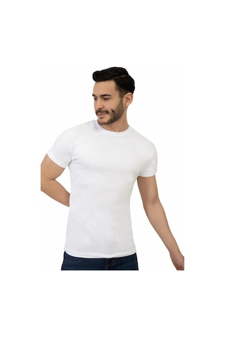 Erkek Bisiklet Yaka Regular Fit Basic Tişört Beyaz