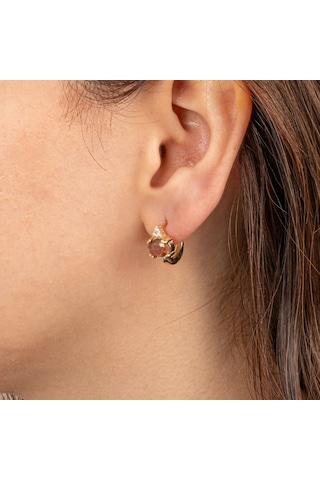 Altın Küpe - 14 Ayar Altın Oval Zultanit Taşlı Tektaş Küpe Sarı