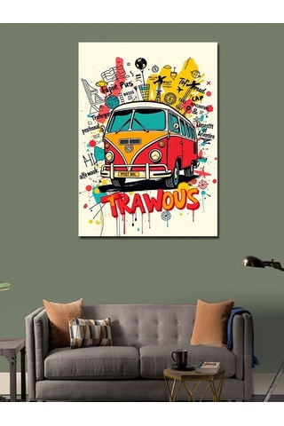 Kanvas Tablo Renkli Çizim Karavan 70cmx100cm