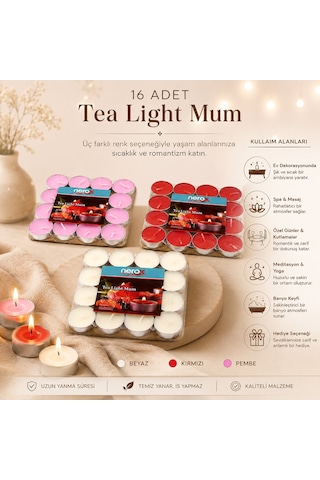 16 Parça Kırmızı Tea Light Yuvarlak Mum 5639 .