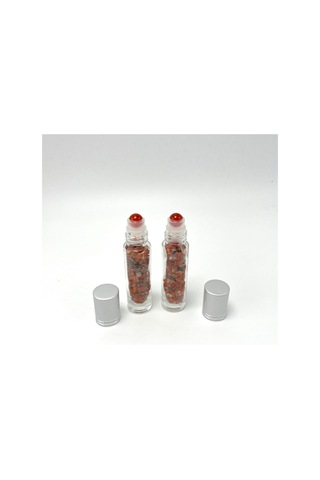 Yıldız Doğal Taş Sertifikalı Kırmızı Akik Doğal Taş Esans Şişesi + Roller Masaj Aleti 10 ML