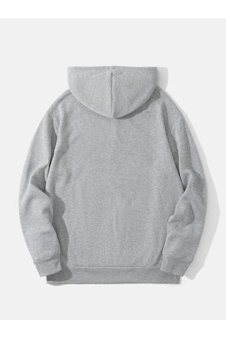 Heykel El Sweatshirt - Gri Baskılı Oversize Kapüşonlu Gri