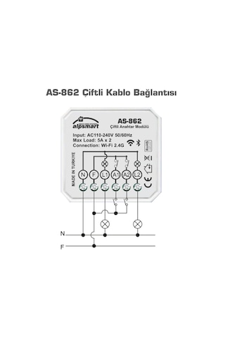 Alpsmart As-862 Akıllı Wi-fi Çiftli Duvar Anahtarı Modülü Tuya