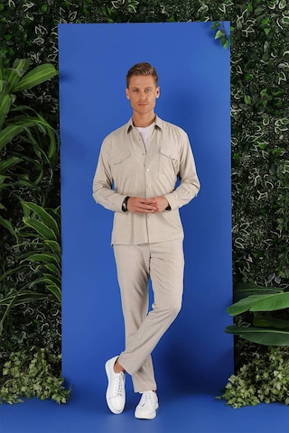 Efor G 1552 Slim Fit Bej Klasik Gömlek Bej
