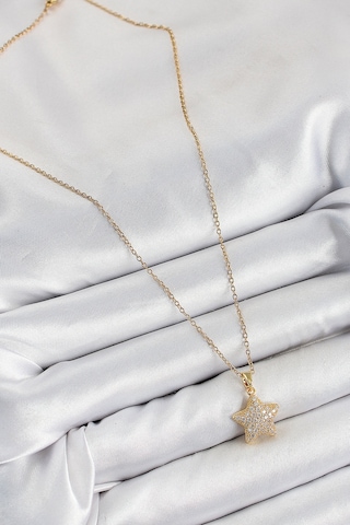 316l Çelik Zirkon Taşlı Yıldız Model Gold Renk Kadın Kolye Eb-bko Çok Renkli