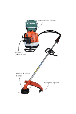 RTRMAX RTM9640 Benzinli Sırt Tipi Tırpan 63Cc 3.0Hp (Tırpan Bıçağı,Misina Başlığı,Tırpan Testeresi Hediye)