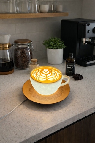 Latte Görünümlü Dekoratif Masa Lambası Kahve Köşesi Dekoru Mutfak Ev Dekorasyonu Beyaz
