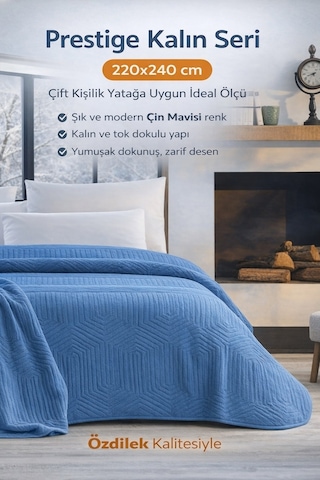 Özdilek Prestige Çift Kişilik Battaniye 220x240 -çin Mavisi Yeni Mavi
