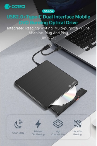 Özel Seri Coteci Çift Bağlantılı Usb 2.0 Type-c Harici Dvd Rw Yazıcı Çalışma Cihaz Medya