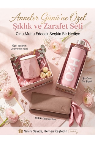 Deerderi Hakiki Deri Cüzdan, Sermaik Kupa Ve French Press Seti Pembe