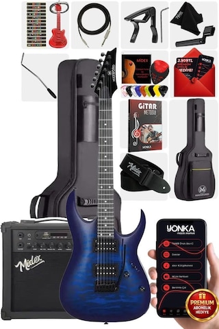 Maxword Grade-25amp Blue Rosewood Yüksek Kalite Floyde Rose 25w Amfili Elektro Gitar