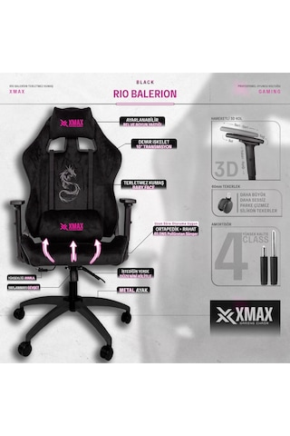 Rio Black Balerion Komple Baby Face Terletmez Kumaş Siyah/fuşya Profesyonel Oyuncu Koltuğu