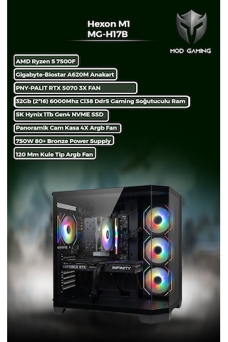 Mod Gaming Hexon MG-H17B R5-7500F 32 GB 1 TB SSD RTX5070 Free Dos Masaüstü Oyuncu Bilgisayarı