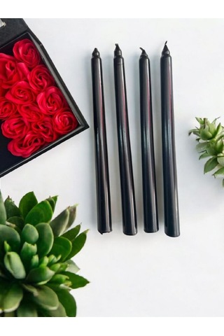 Denic 4 lü Siyah Şamdan Mum Konik Mum