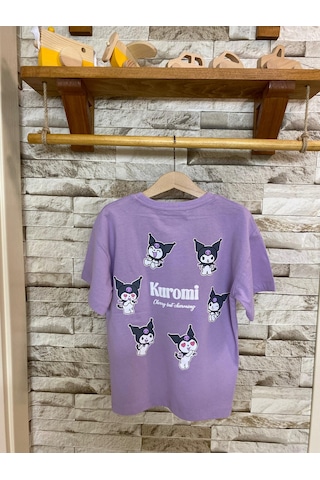 Aysbebe Kuromi Kabartma Baskılı Fırçalı Kumaş Kız Çocuk Tişört Mor 1950