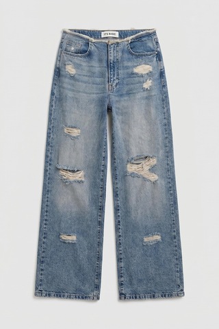 it's basic Kadın Kot Rengi 12s6-32 Straight Fit Yırtık Detaylı Tasarım Denim Jean Mavi