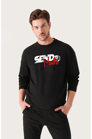 Vbsvibes Unisex Oversize Send Nudes Baskılı Bisiklet Yaka Siyah Sweatshirt