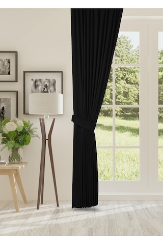 Cheap's Home Petek Dokulu Kadife Dokuma Sık 1 X 3 Pileli Fon Perde Siyah