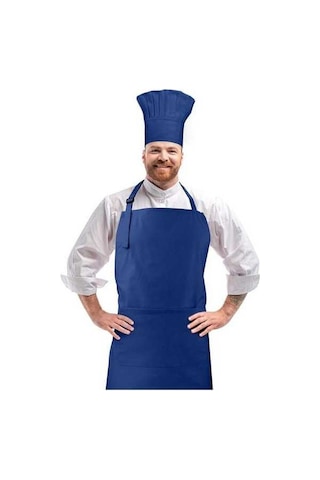 Fastbuy Mutfak Şef Önlük & Şapka Seti, 2 Cepli, Ayarlanabilir, Pamuklu, Mavi Diğer