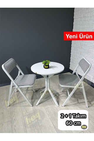 Mercan 2 Kişilik Yuvarlak Mutfak Yemek Masası Takımı 2+1 Beyaz Kazayağı Kumaş 60 Cm Beyaz Kazayağı 2'li