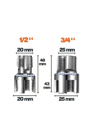2 Li Set İç Dış Plastik Boru Diş Açma Seti 1/2 Ve 3/4 İnç Borularla Uyumlu