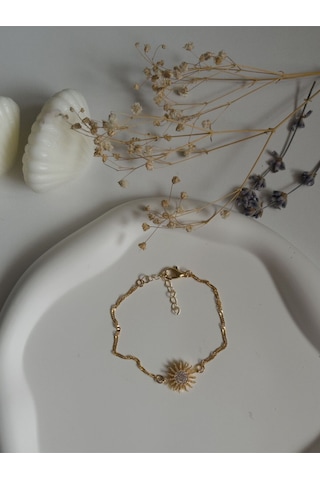 Handmade Pirinç Üzeri Altın Kaplama Güneş Şeklinde Parlak Bileklik - Solar Altın