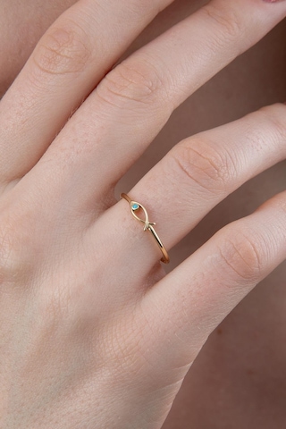 14 Ayar Altın Mini Firuze Taş Detaylı Balık Yüzük Pembe Altın