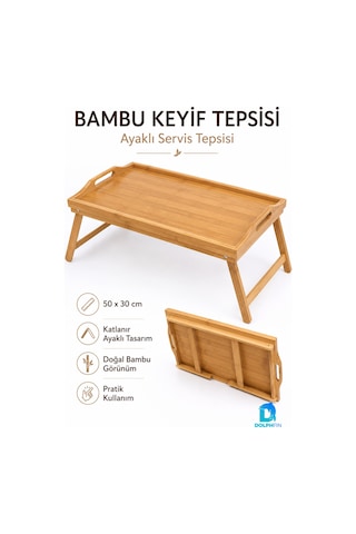 Katlanabilir Bambu Keyif Tepsisi 50x30 Cm Ayaklı Kahvaltı Servis Tepsisi Yatak Sehpası
