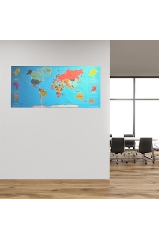 Evyora Renkli Atlas Dünya Haritası Manyetik Yapıştırıcı Gerektirmeyen Duvar Stickerı 118 Cm 56 Cm