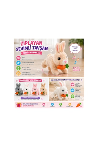 Pilli Zıplayan Tavşan Oyuncak Sevimli Peluş Hareketli Tavşan