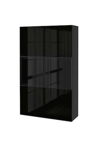 Dolap Kombinasyonu, Venge-parlak Cila-siyah-füme Cam, 120x42x193 Cm, Selsvıken/glassvık Gri