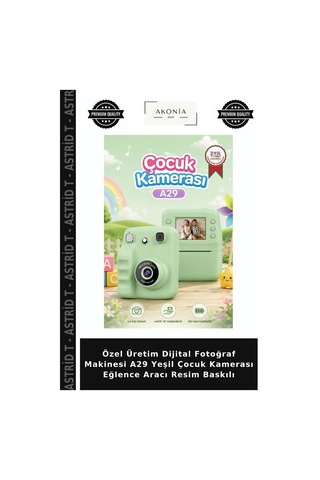 Özel Üretim Dijital Fotoğraf Makinesi A29 Yeşil Çocuk Kamerası Eğlence Aracı Resim Baskılı