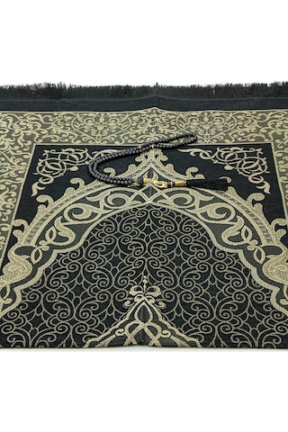 Hediyelik Şantuk Çantalı, Tesbihli, Çeyizlik Seccade Seti - Siyah Siyah